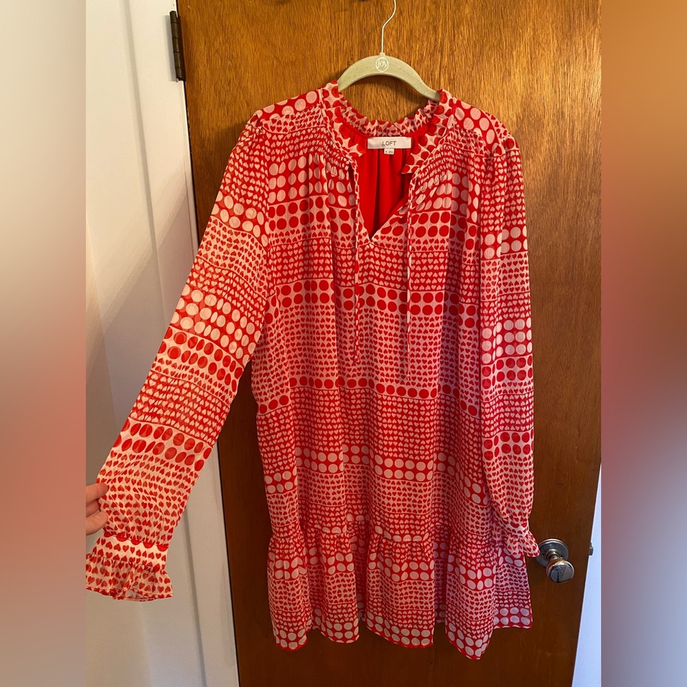 Loft dress - red and white with hearts and circles. Size XL